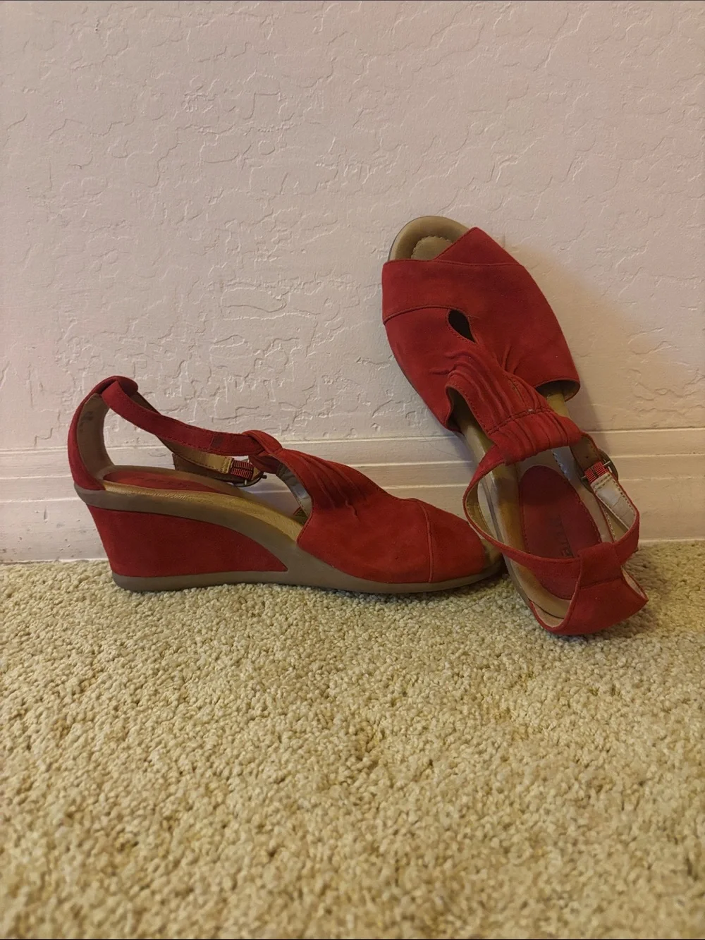Red Suede Wedge Sandals- Women